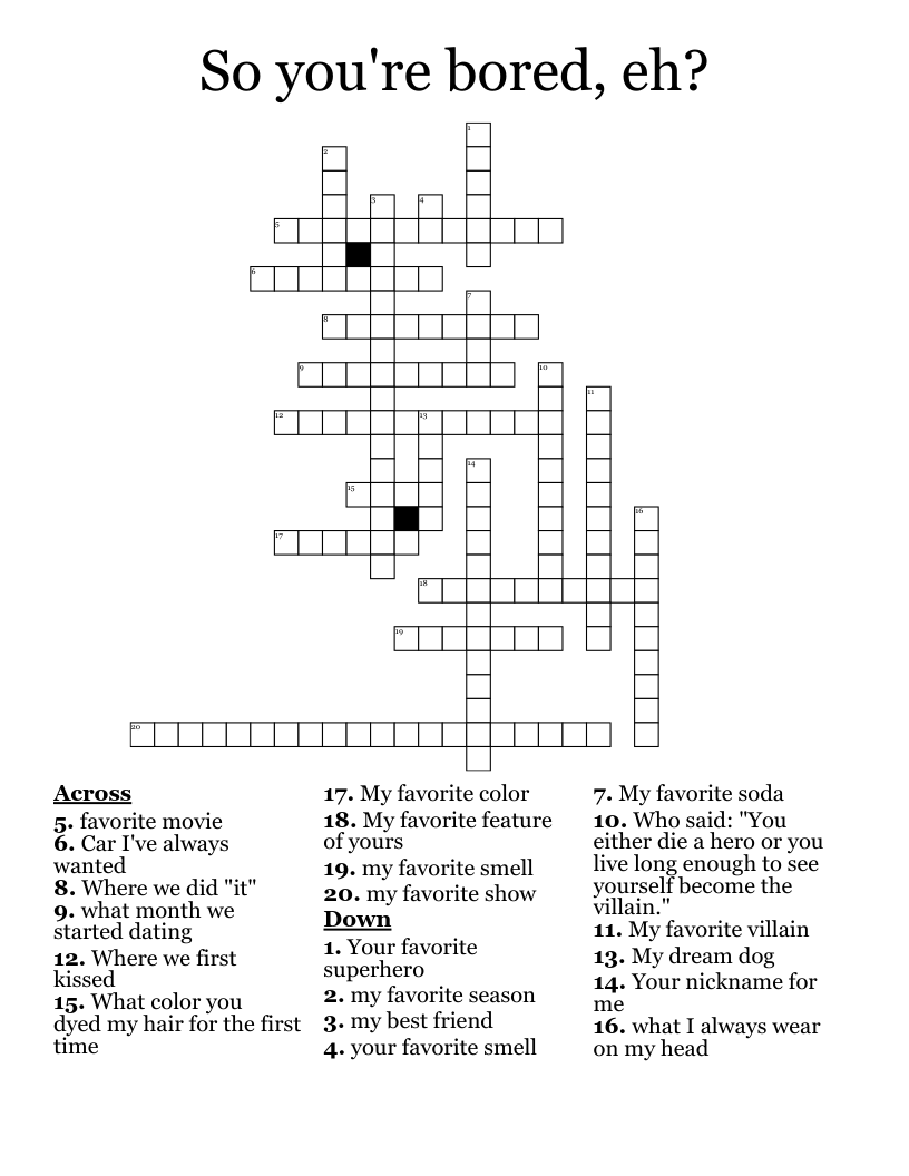 So You re Bored Eh Crossword WordMint