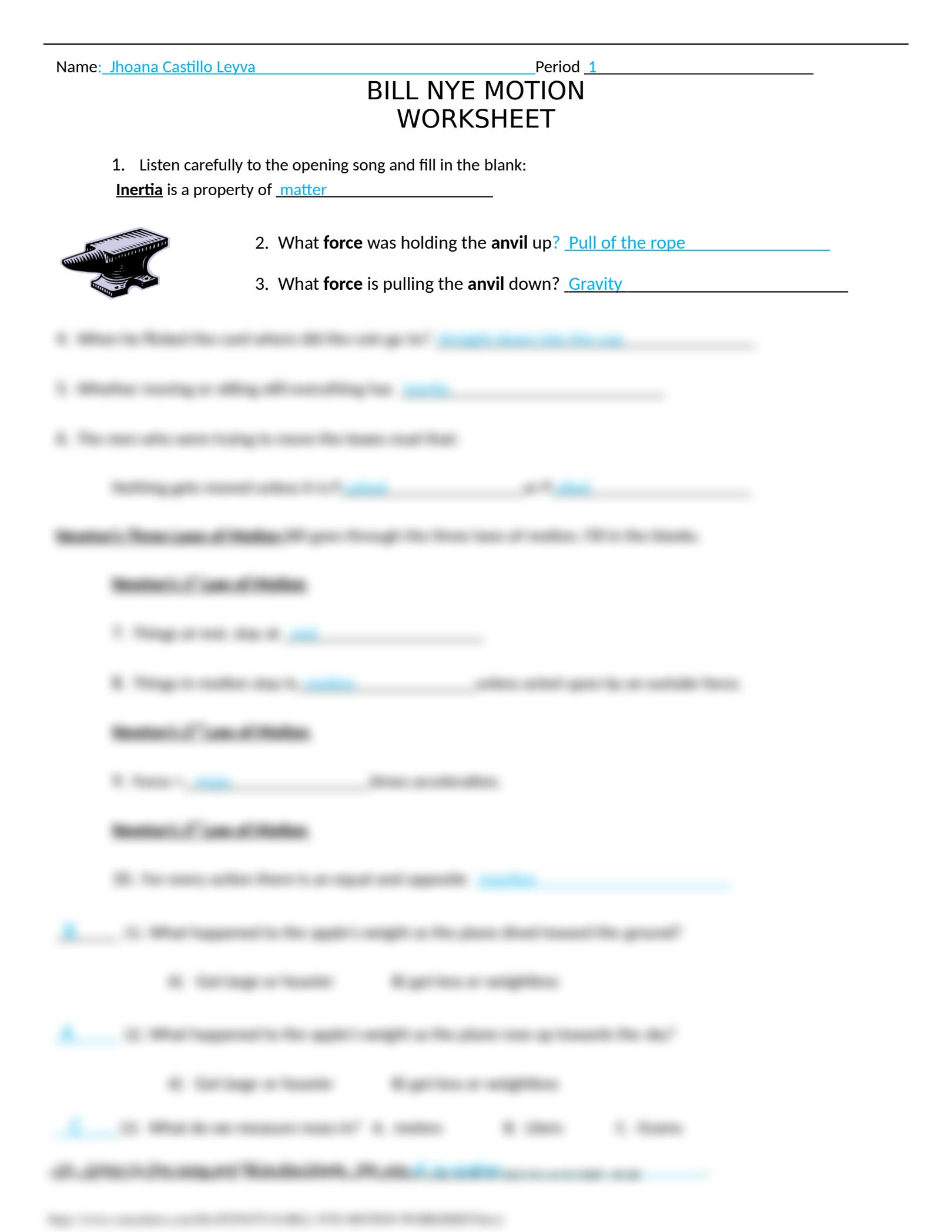 bill nye motion worksheet