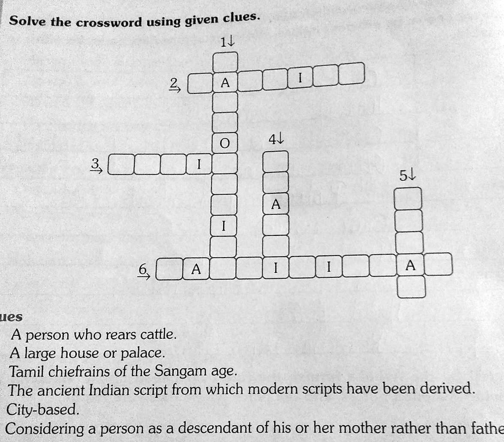 Solve The Cross Word Solve The Crossword Using Given Clues 2 A 41 3 51 A A A