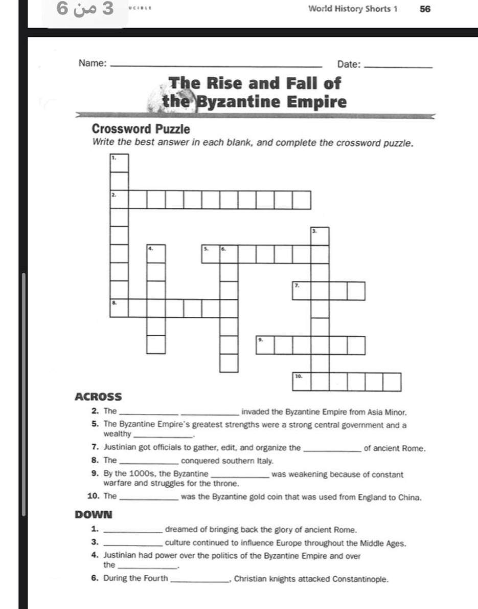 Solved World History Shorts 1 56 Name Date The Rise And Fall Of The 1 Answer Transtutors
