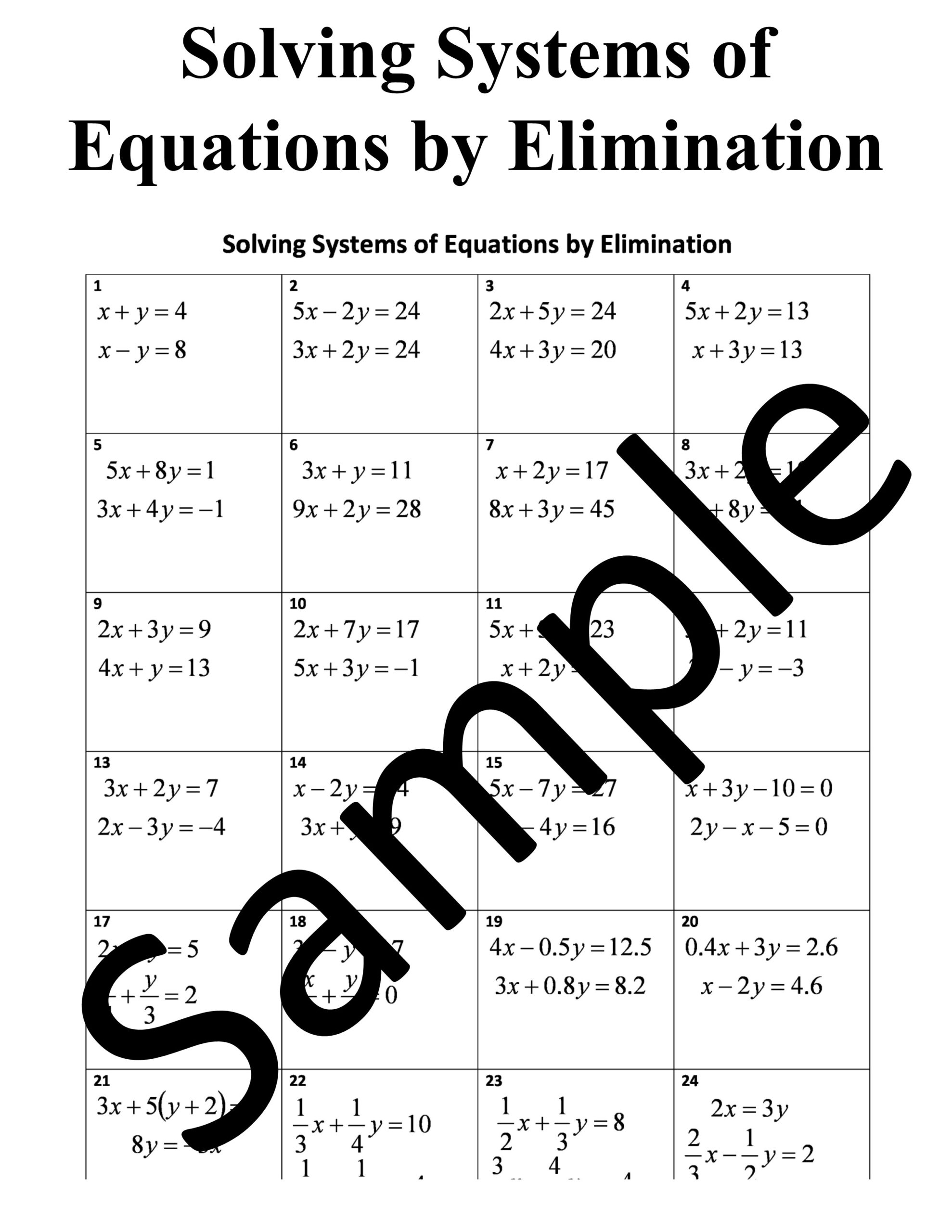Solving Systems Of Equations By Elimination Worksheet Teaching Worksheets Library