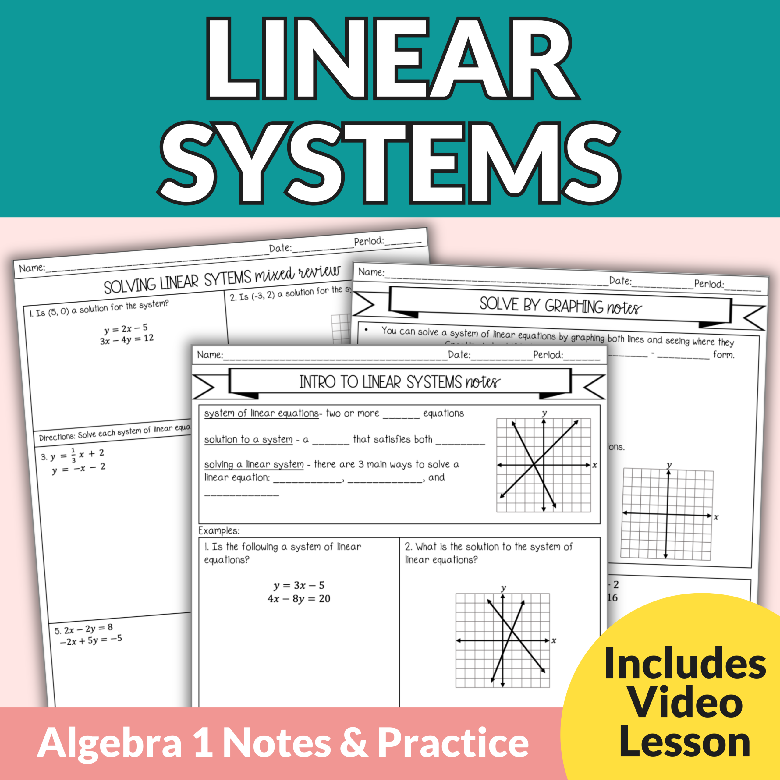 Solving Systems Of Linear Inequalities And Linear Equations Notes And Worksheets Lindsay Bowden