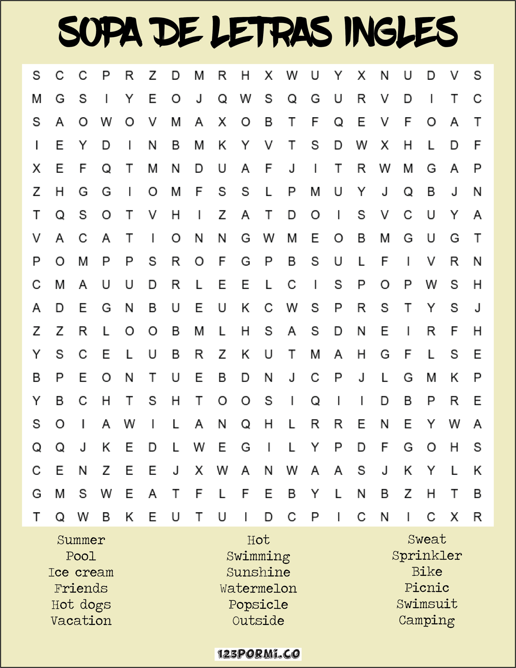 Sopa De Letras Ingles 123 Por Mi