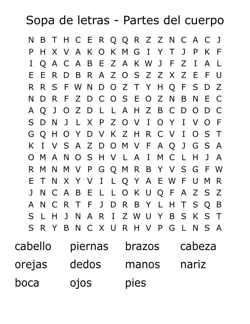 Sopa De Letras Partes Del Cuerpo Word Search WordMint