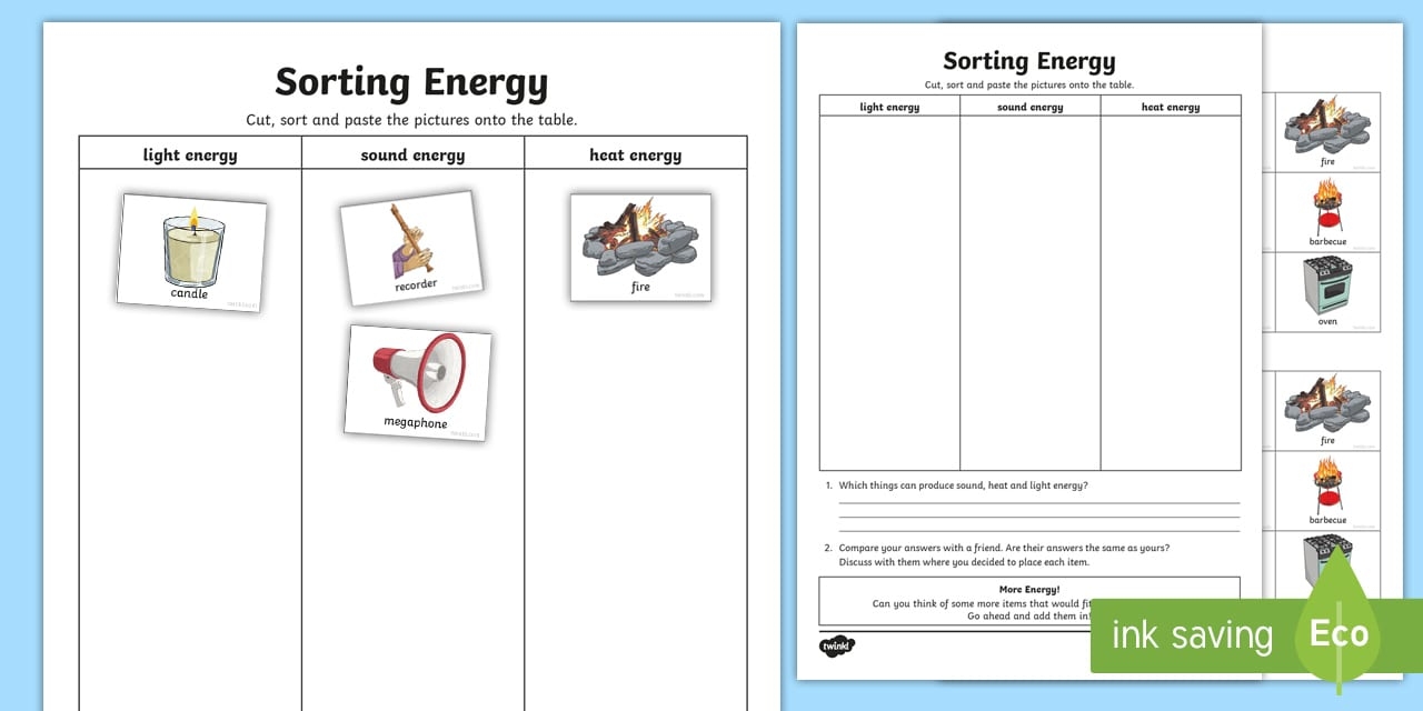 Sorting Energy Types Worksheet