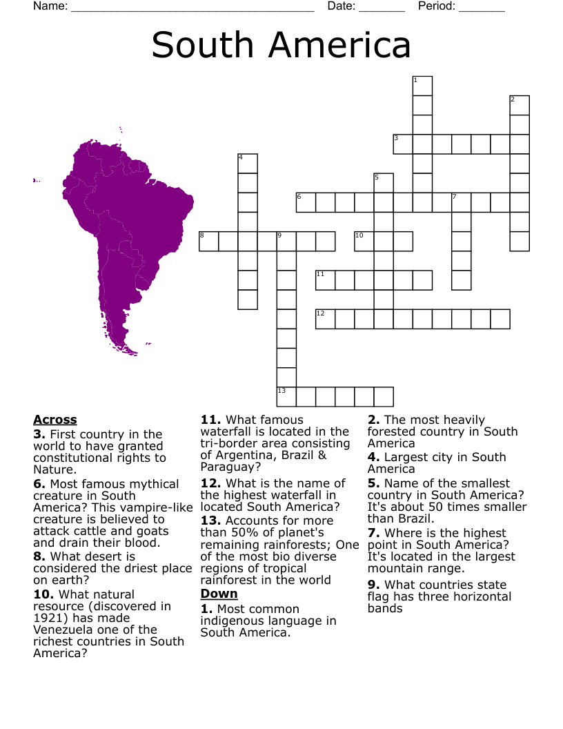 South America Crossword WordMint