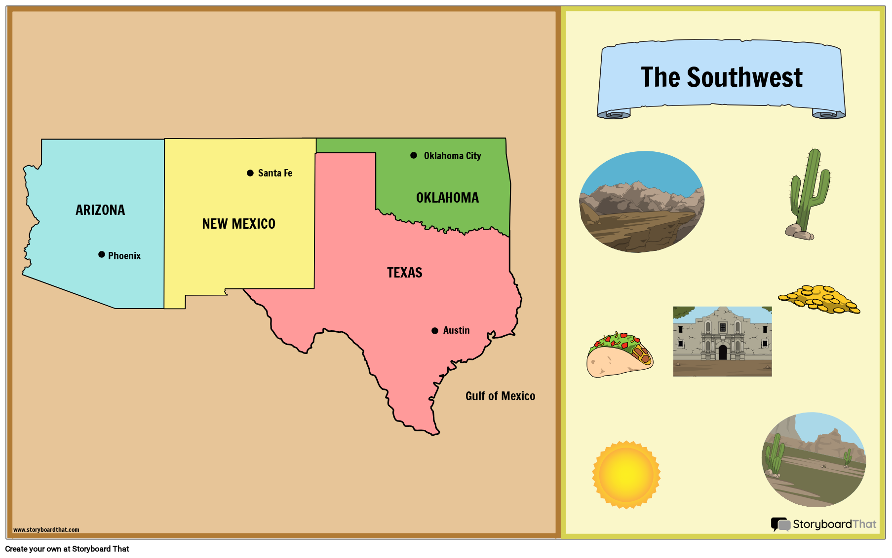 Southwest Region Map States And Capitals Storyboard That