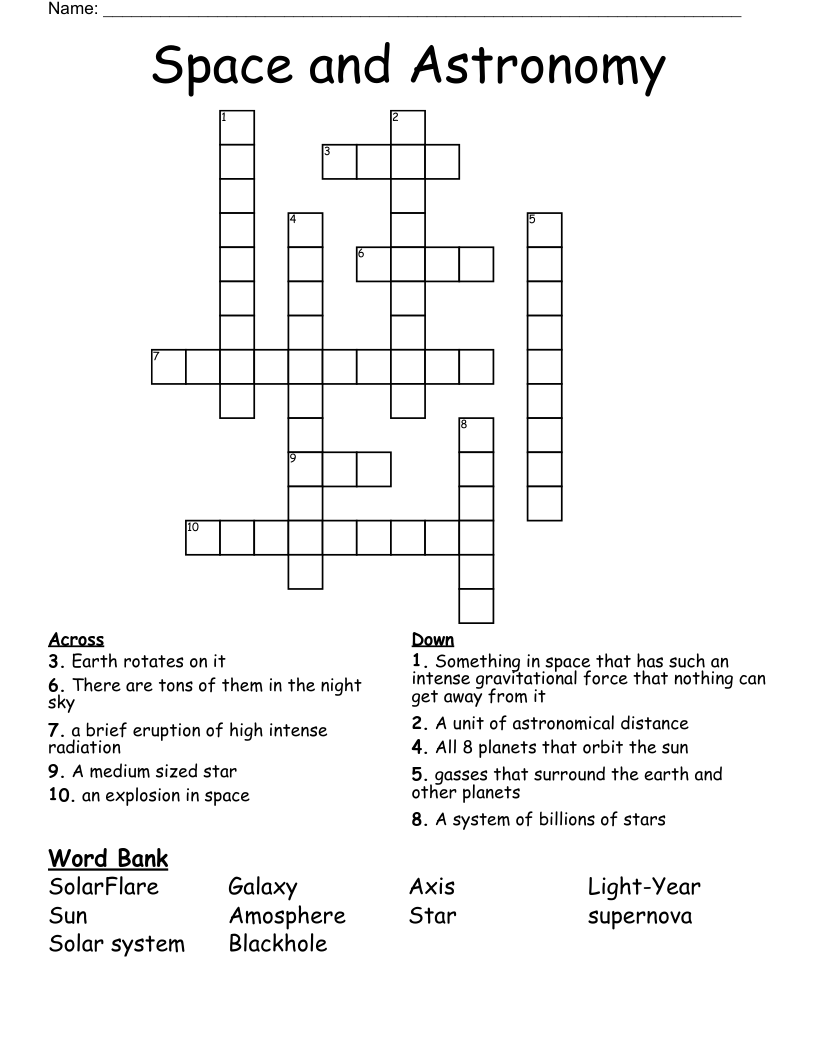 Space And Astronomy Crossword WordMint