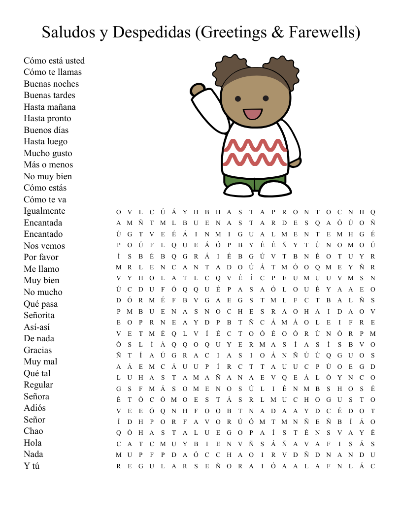 Spanish 1 Greetings And Farewells Crossword WordMint Spanish 1 Greetings And Farewells Crossword WordMint