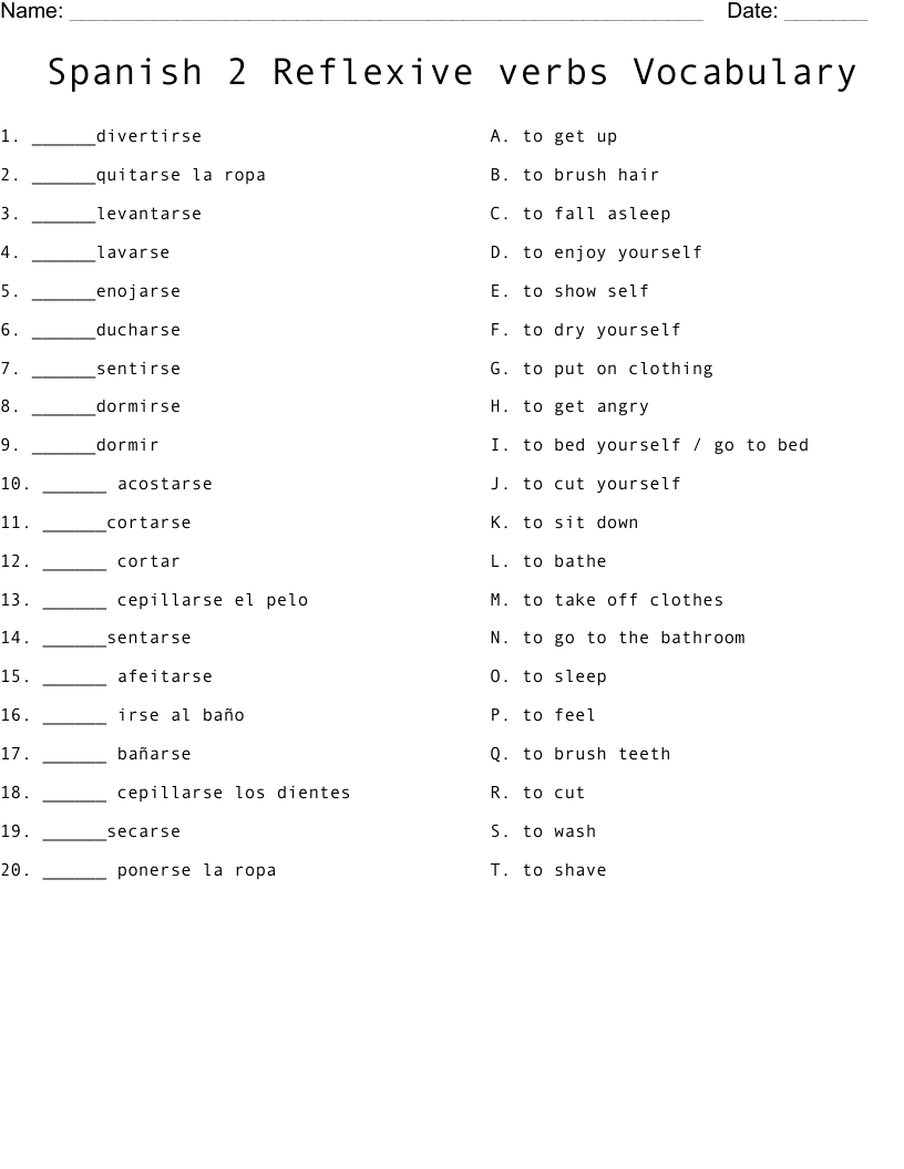 reflexive verbs spanish practice
