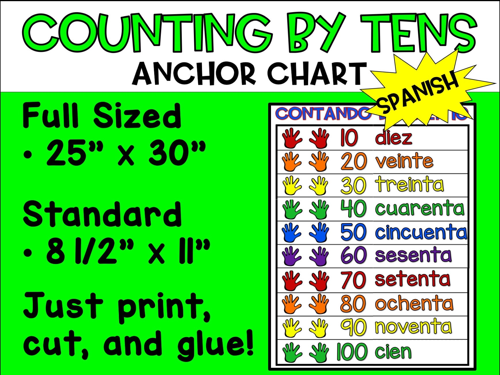 Spanish Counting By Tens Anchor Chart Kindergarten Etsy