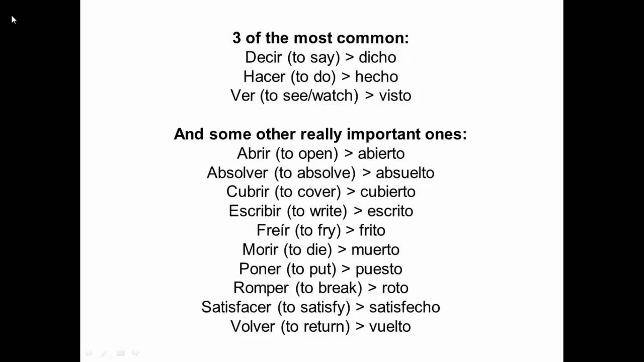 Spanish Irregular Verbs Perfect Tense Professor Gold Star YouTube