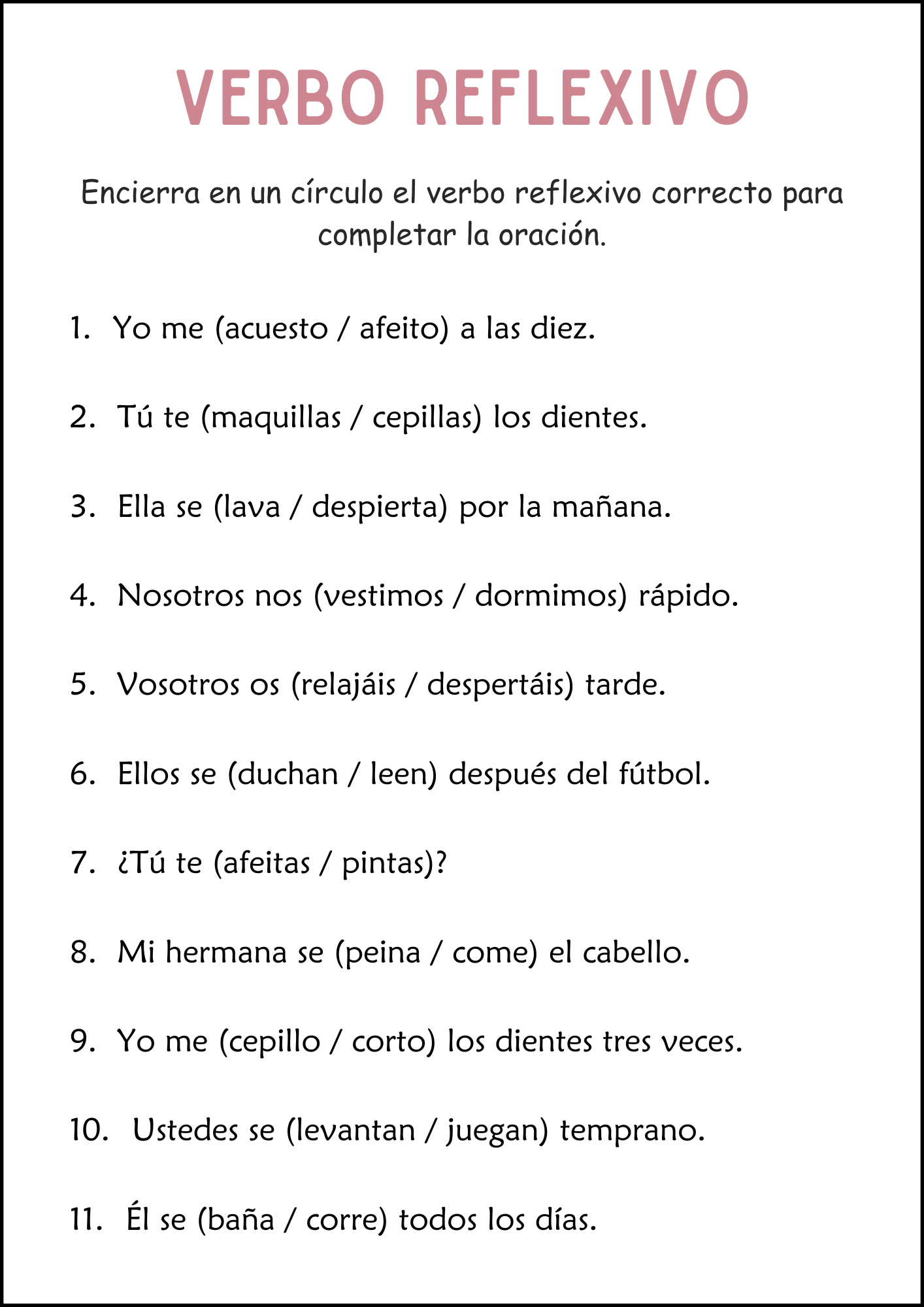 Spanish Reflexive Verbs Practice Worksheets Los Verbos Reflexivos Made By Teachers