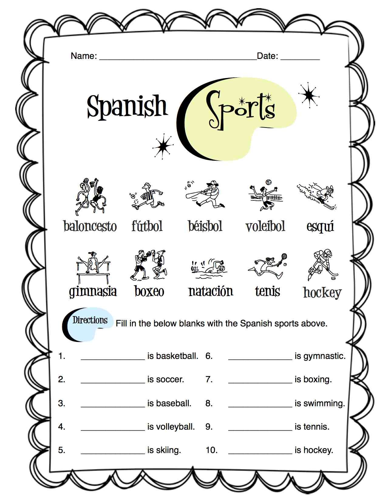 Spanish Sports Worksheet Packet Made By Teachers