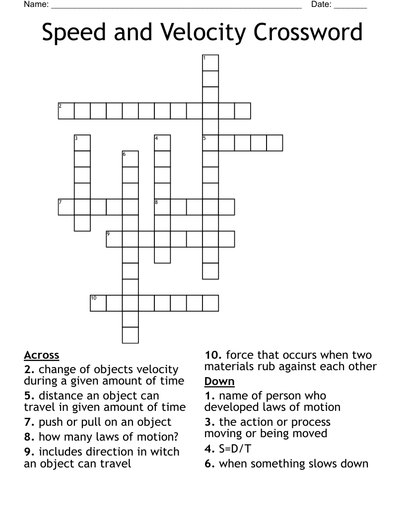 Speed And Velocity Crossword WordMint