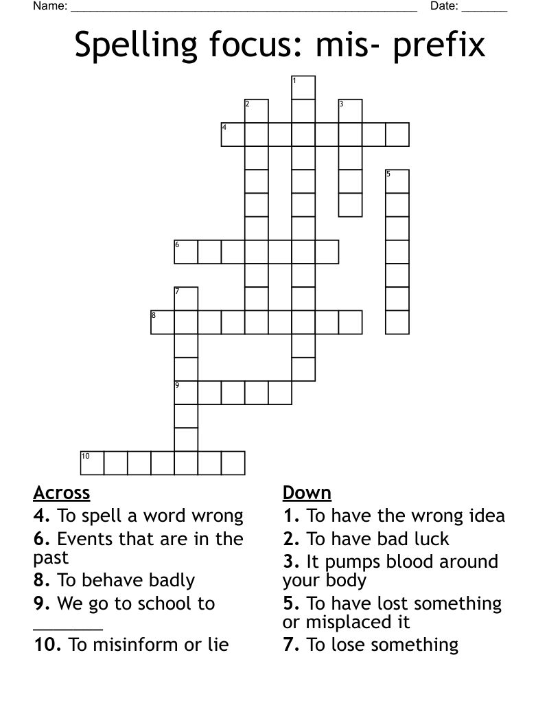 Spelling Focus Mis Prefix Crossword WordMint