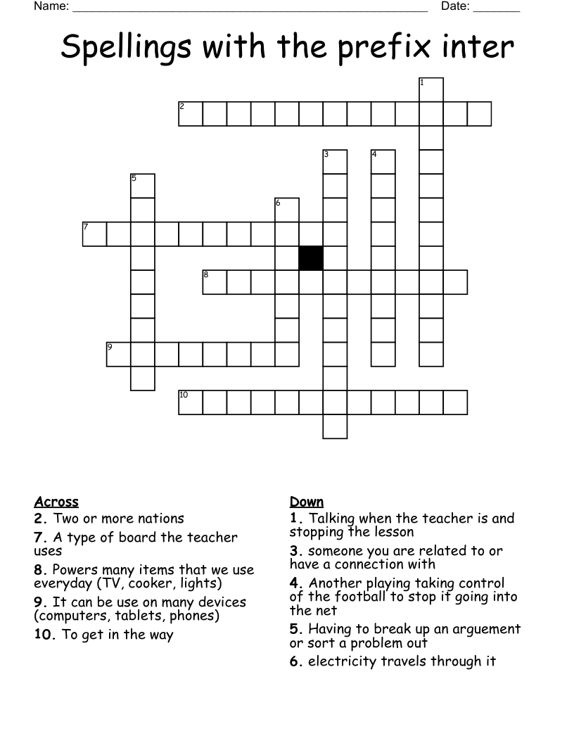 Spellings With The Prefix Inter Crossword WordMint