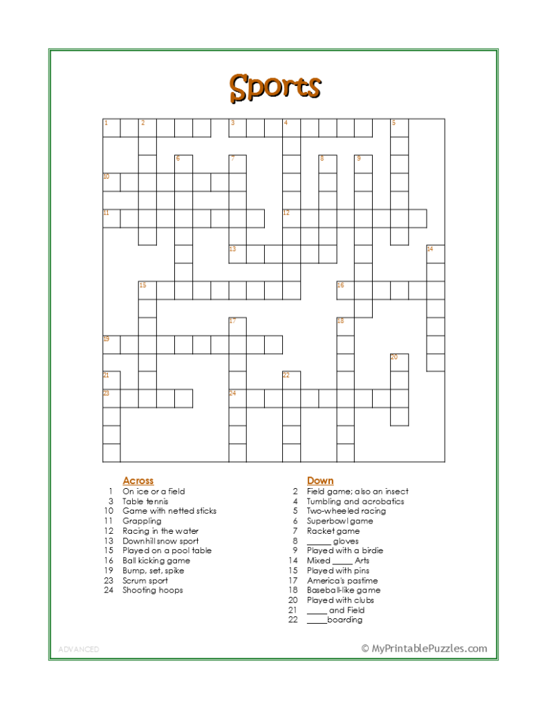 crossword puzzles for 8th graders