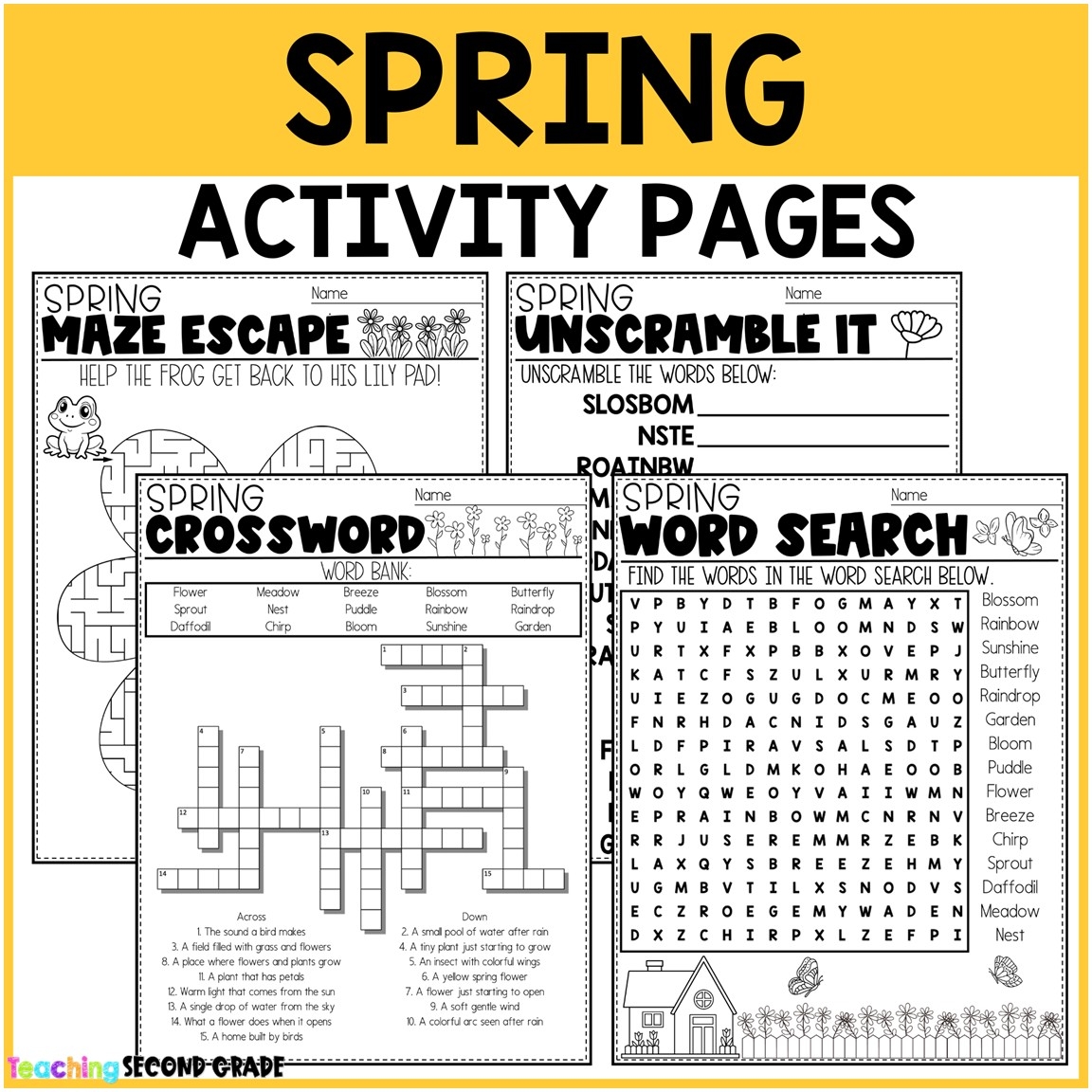 Spring Activity Fun Pack Word Search Crossword Scrambled Word Maze Teaching Ideas Made Easy