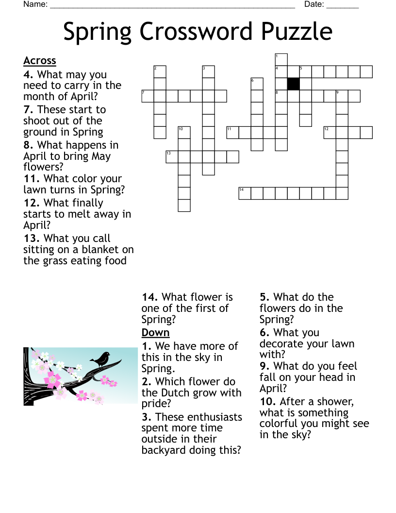 spring crossword puzzle printable spring crossword puzzle printable