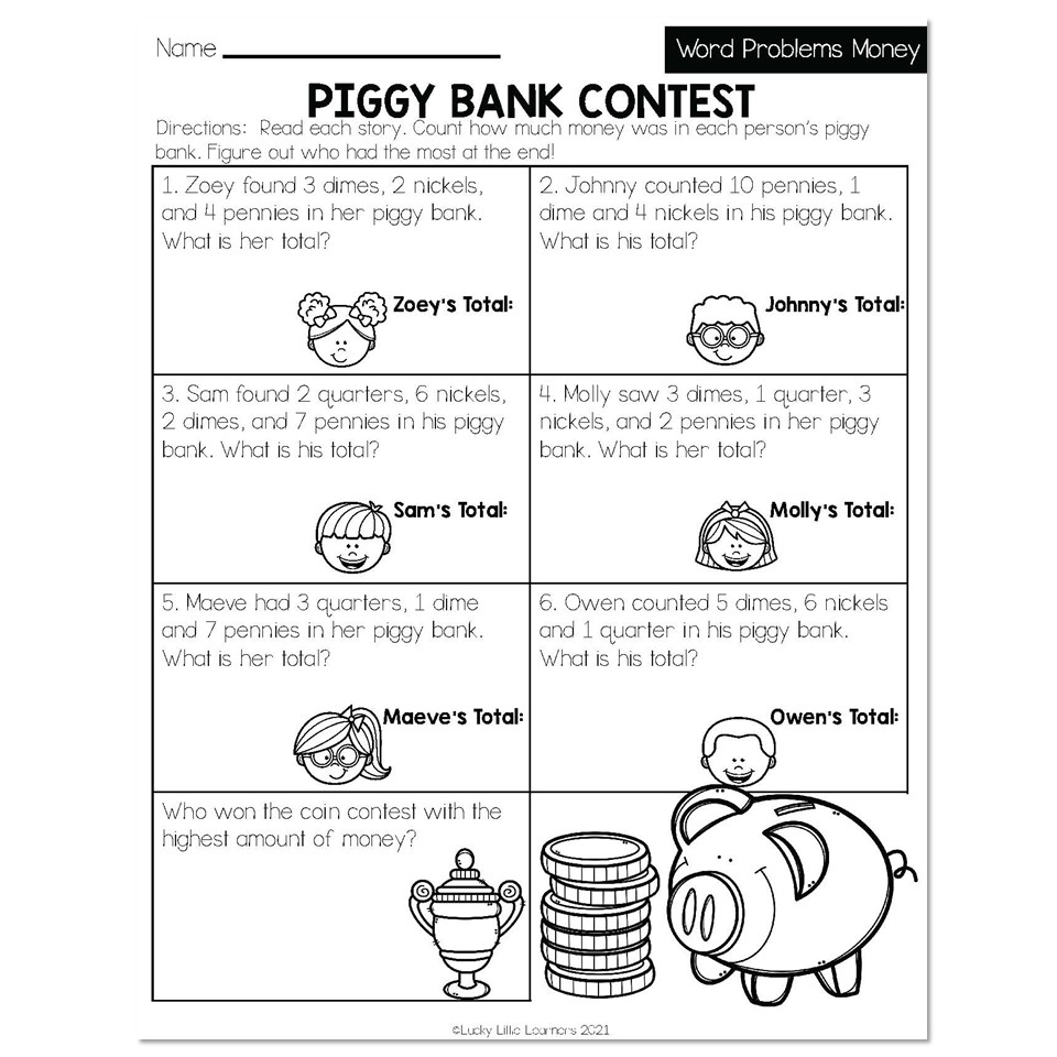 money story problems worksheets