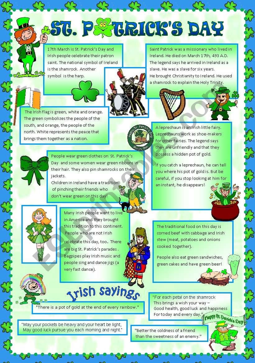 ST PATRICK S DAY ESL Worksheet By Asungilsanz