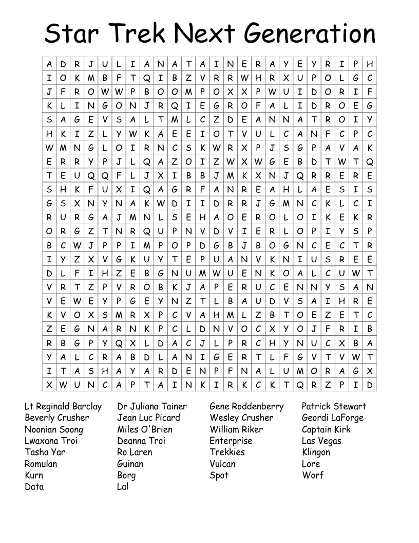 Star Trek Next Generation Word Search WordMint