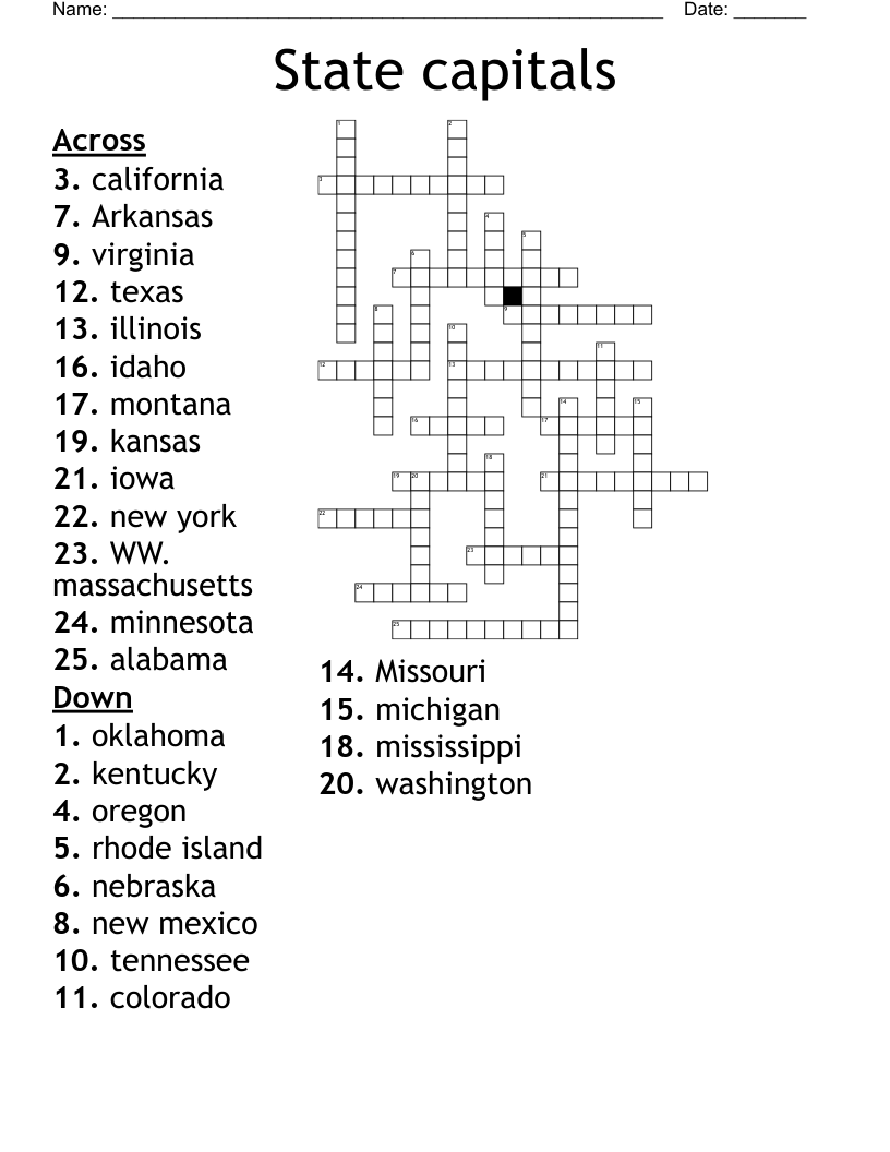State Capitals Crossword WordMint