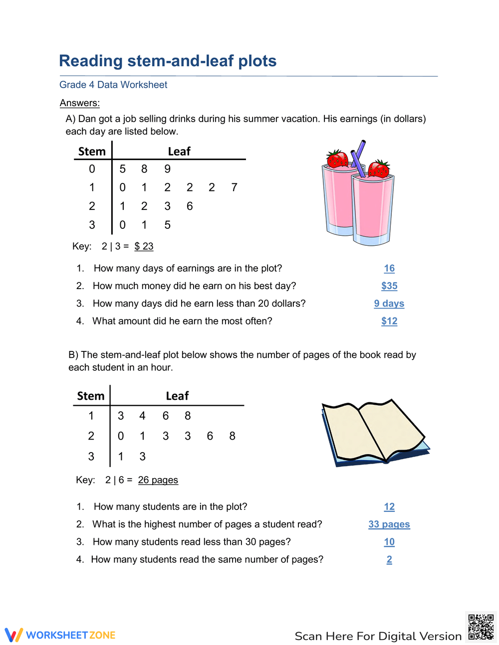 Stem And Leaf Plot Fill In The Blanks Worksheets Printable