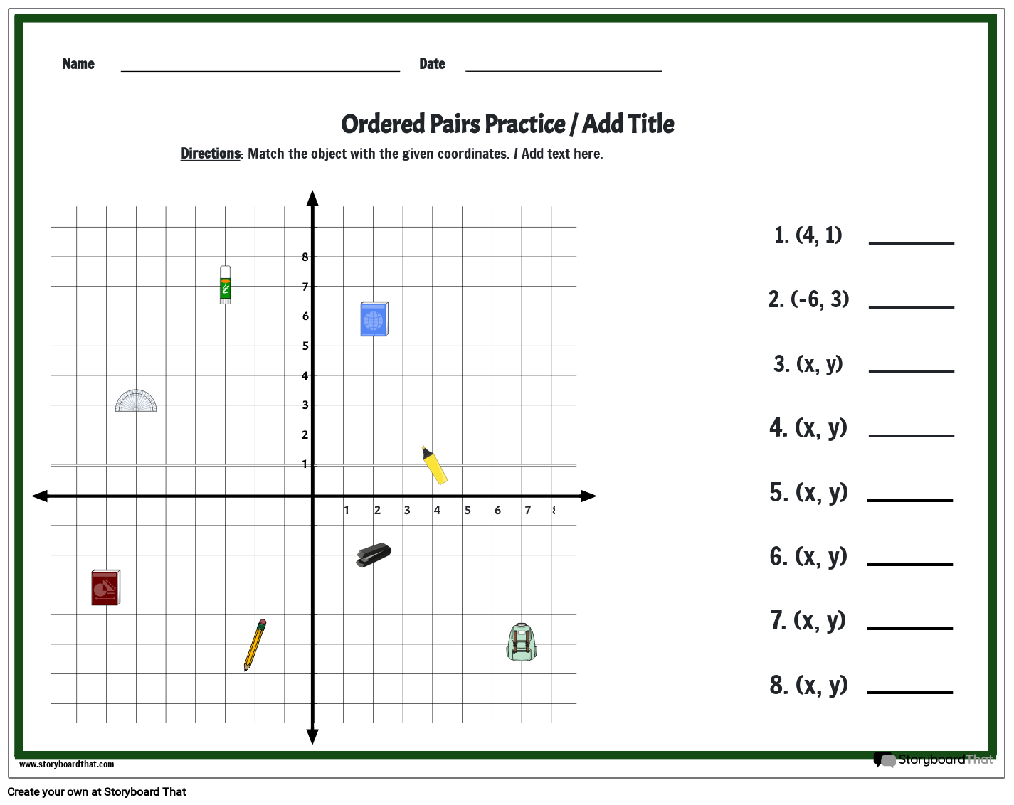 Storyboard That Create Coordinate Plane Worksheets