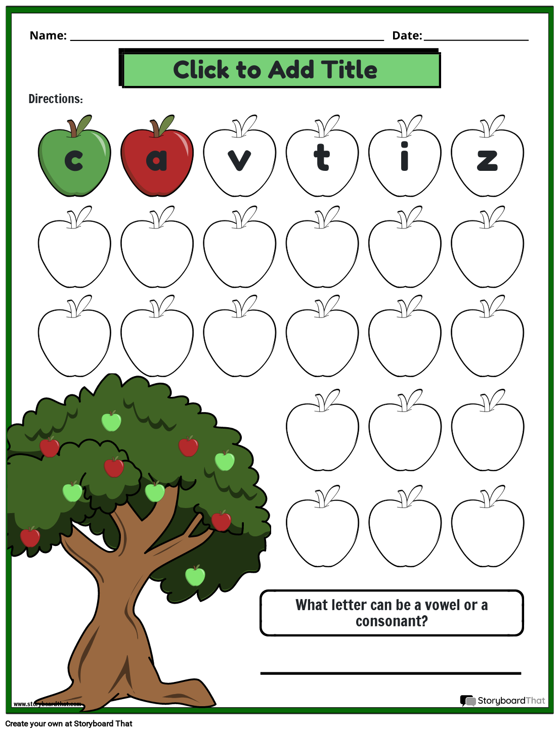 Storyboard That Free Vowel Consonant Worksheets
