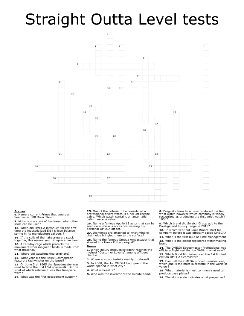 Straight Outta Level Tests Crossword WordMint