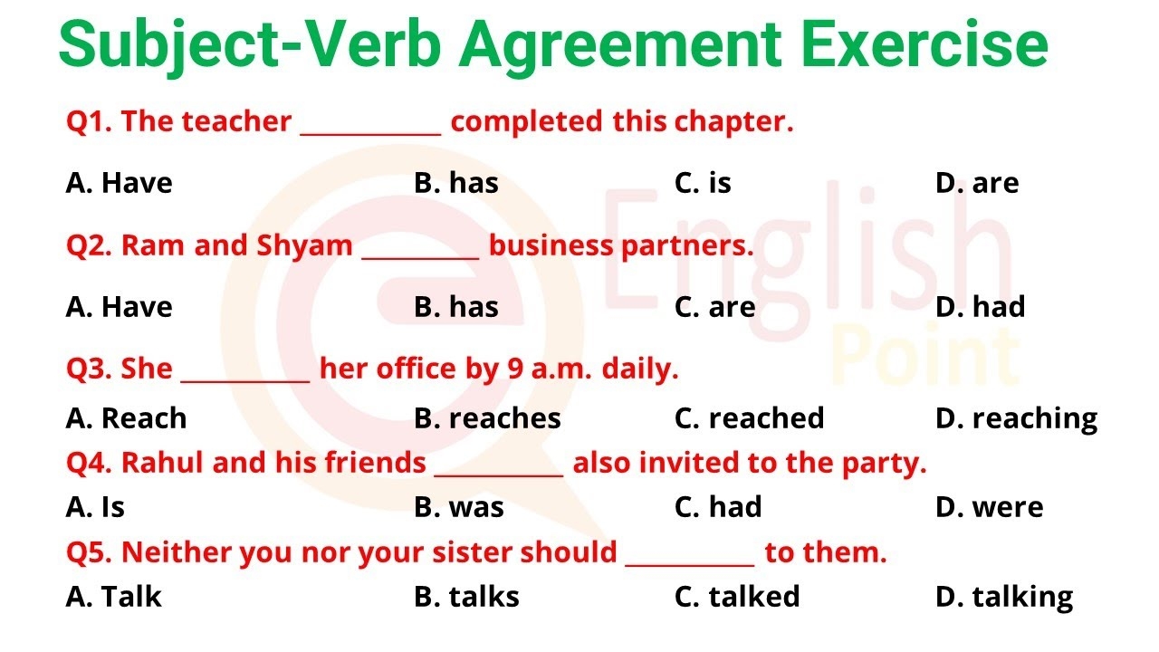 Subject Verb Agreement Exercise Most Important MCQs YouTube