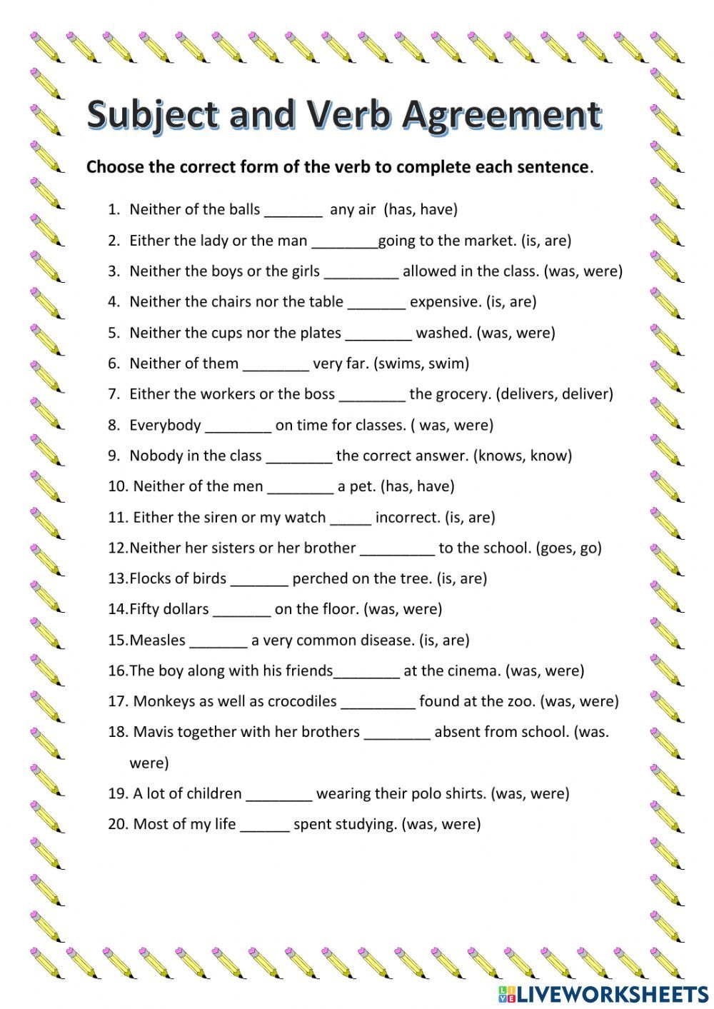 subject and verb agreement worksheet