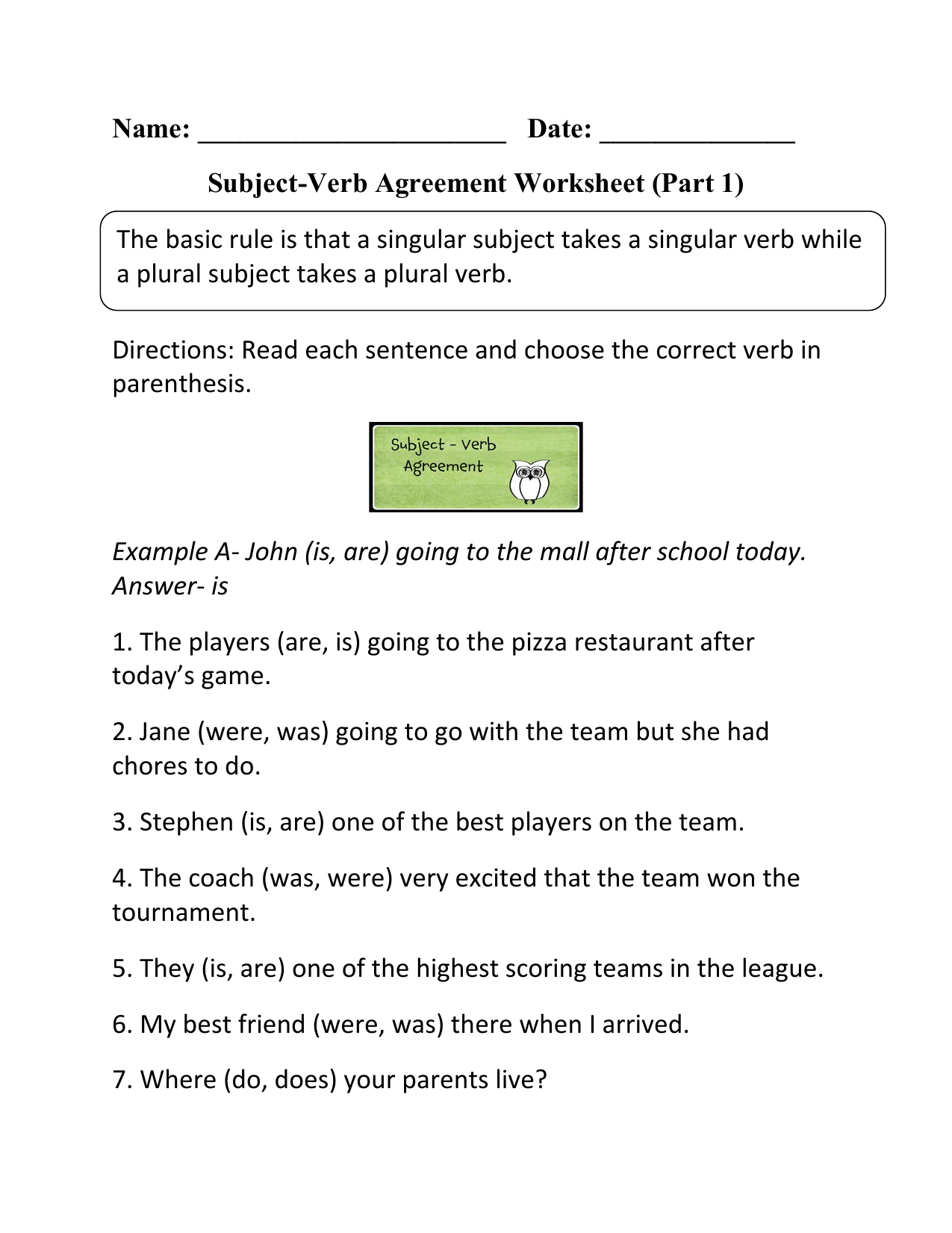 Subject Verb Agreement Worksheet Grammar Practice Subject Verb Agreement Worksheet Grammar Practice