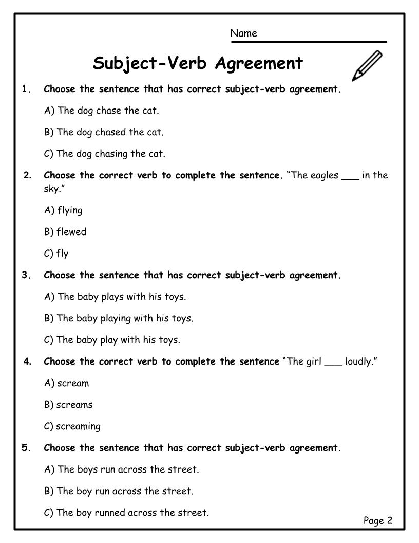 Subject Verb Agreement Worksheets 2nd Grade 3rd Grade Made By Teachers