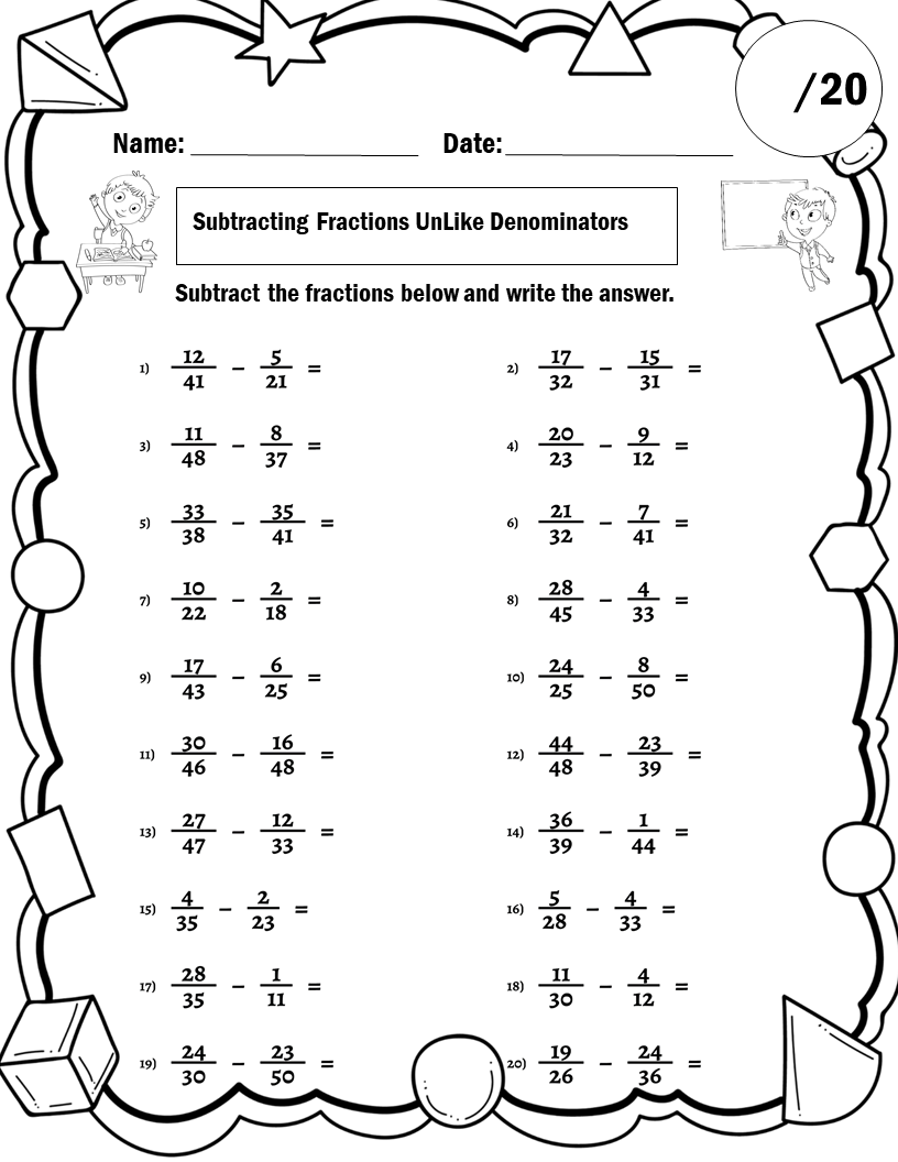 adding and subtracting fractions with unlike denominators worksheets