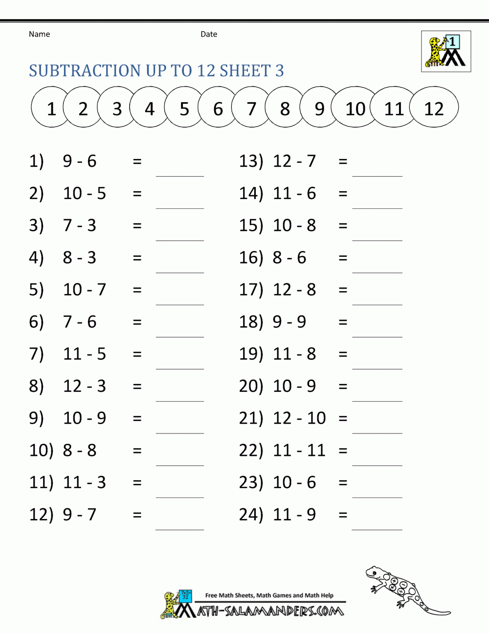 Subtraction Facts Worksheets 1st Grade Worksheets Library