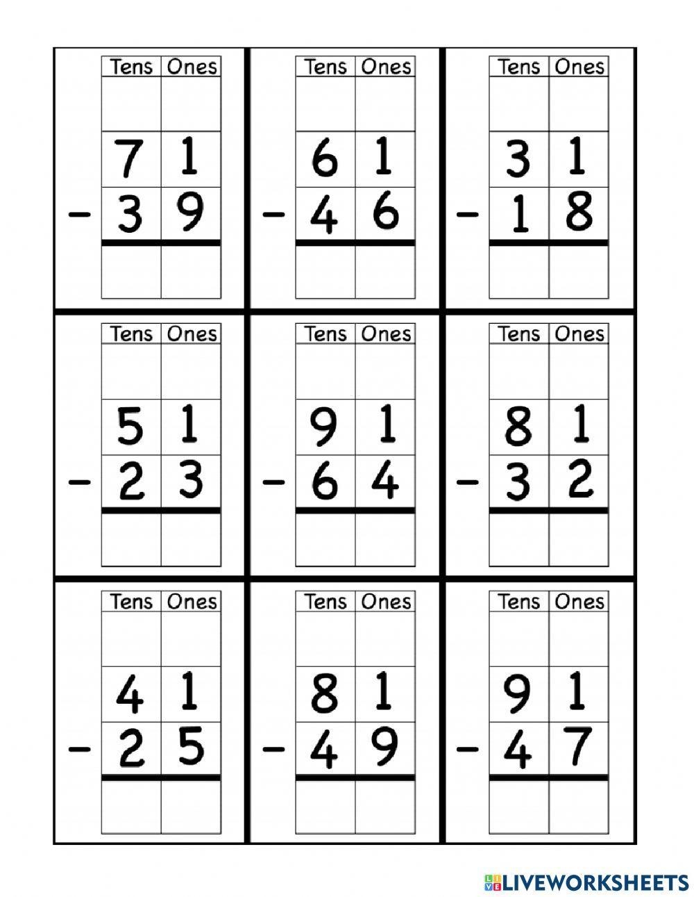 subtraction with renaming worksheets