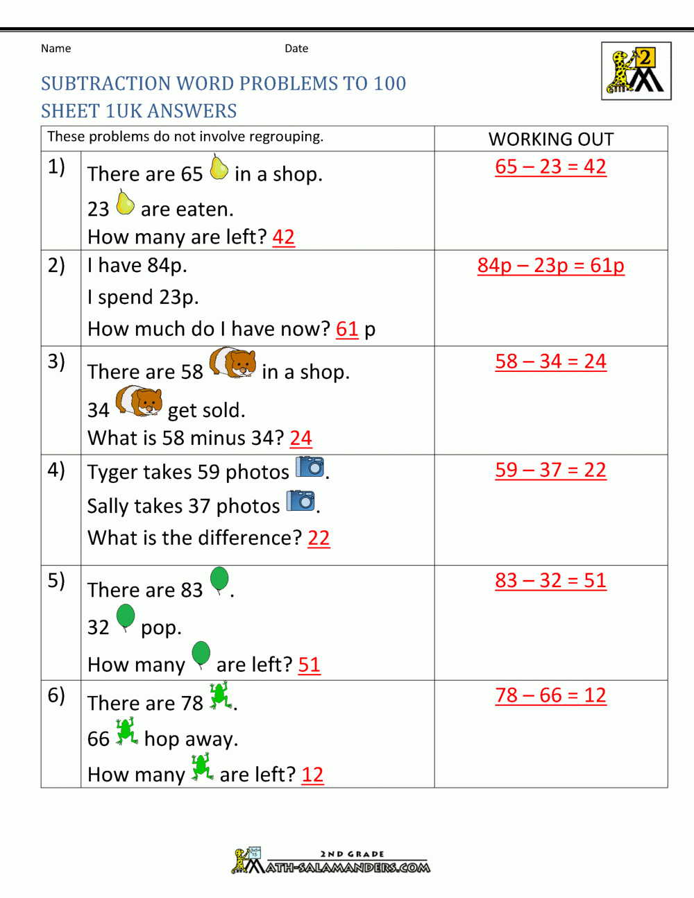 word problem involving subtraction