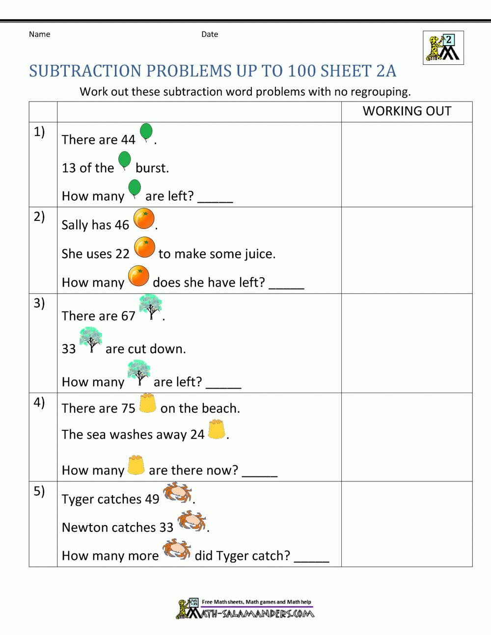 Subtraction Word Problems 2nd Grade