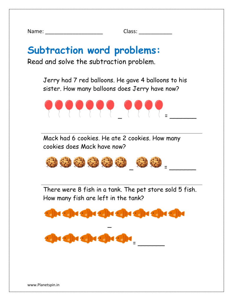 Subtraction Word Problems Grade 1 Planetspin in