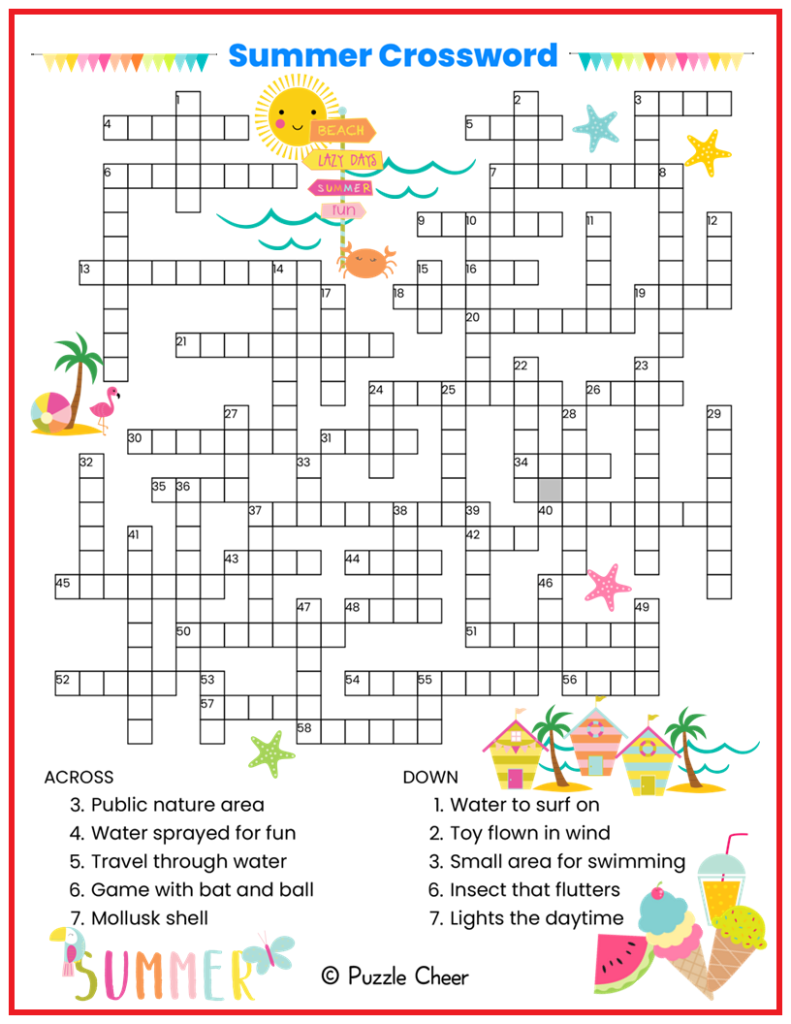 printable summer crossword puzzles