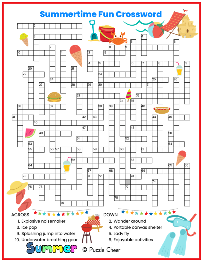 Summertime Fun Crossword Puzzle Puzzle Cheer Summertime Fun Crossword Puzzle Puzzle Cheer