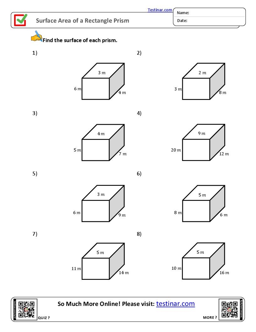 Surface Area Of A Rectangle Prism Worksheets