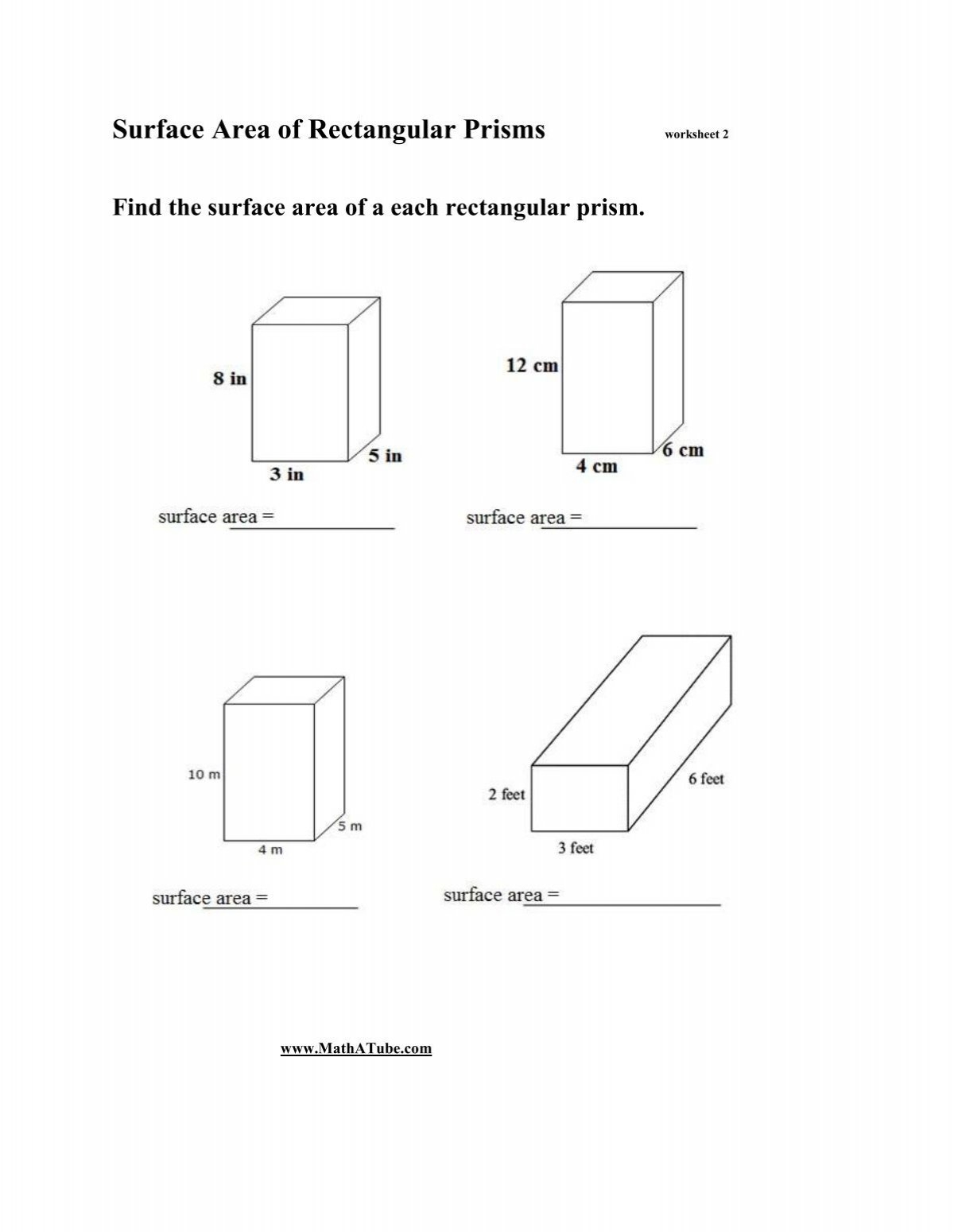 Surface Area Of Rectangular Prisms Surface Area Of Rectangular Prisms