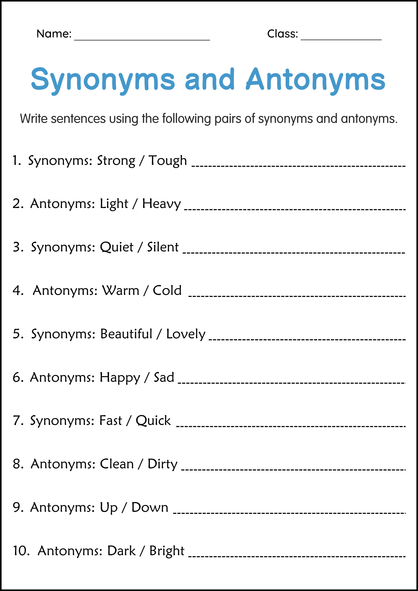 synonyms and antonyms worksheet