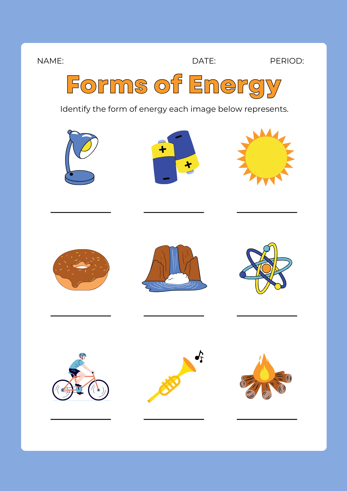 types of energy worksheet