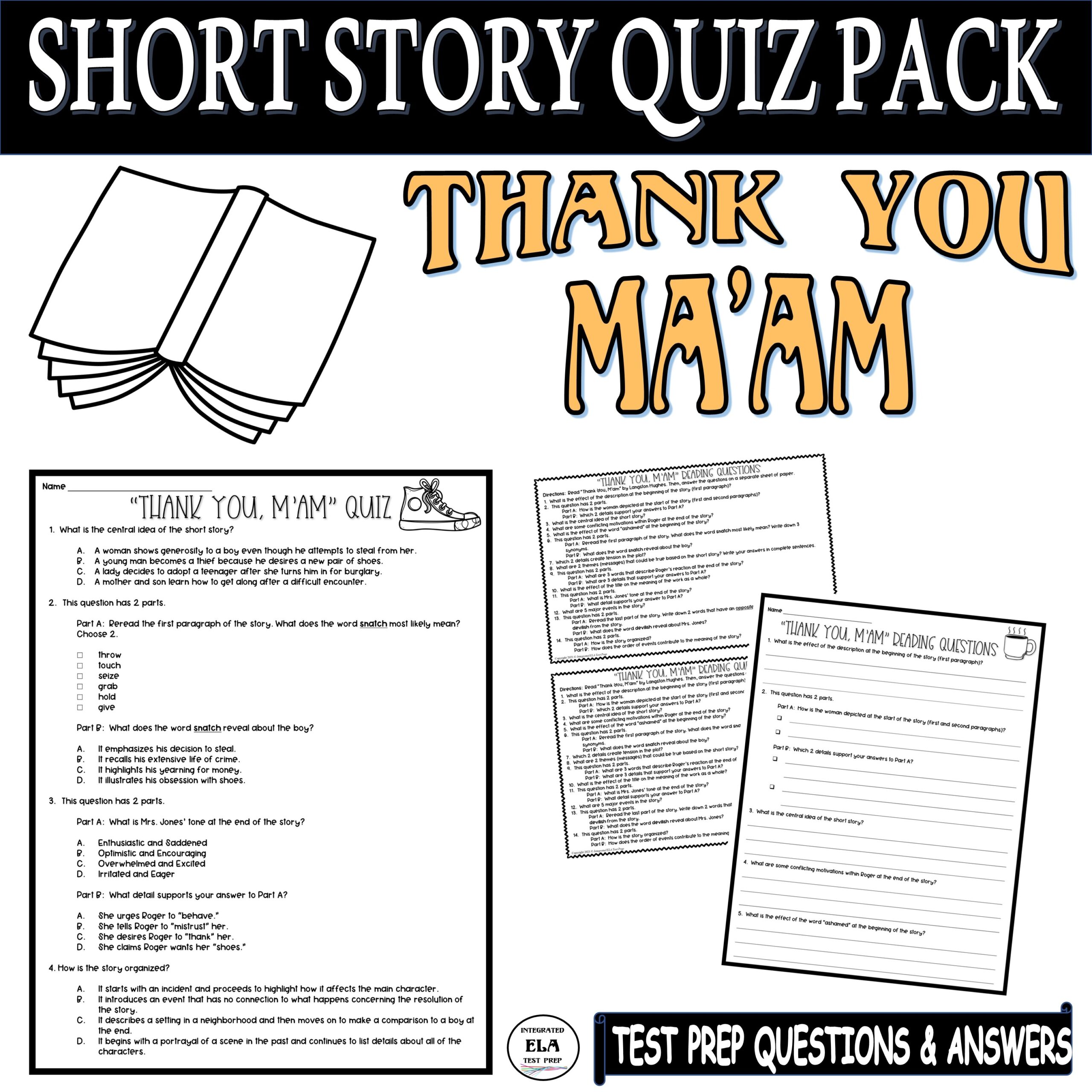 Thank You Ma am Quiz Langston Hughes Short Stories Reading Comprehension Classful