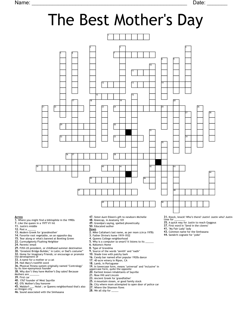 The Best Mother s Day Crossword WordMint